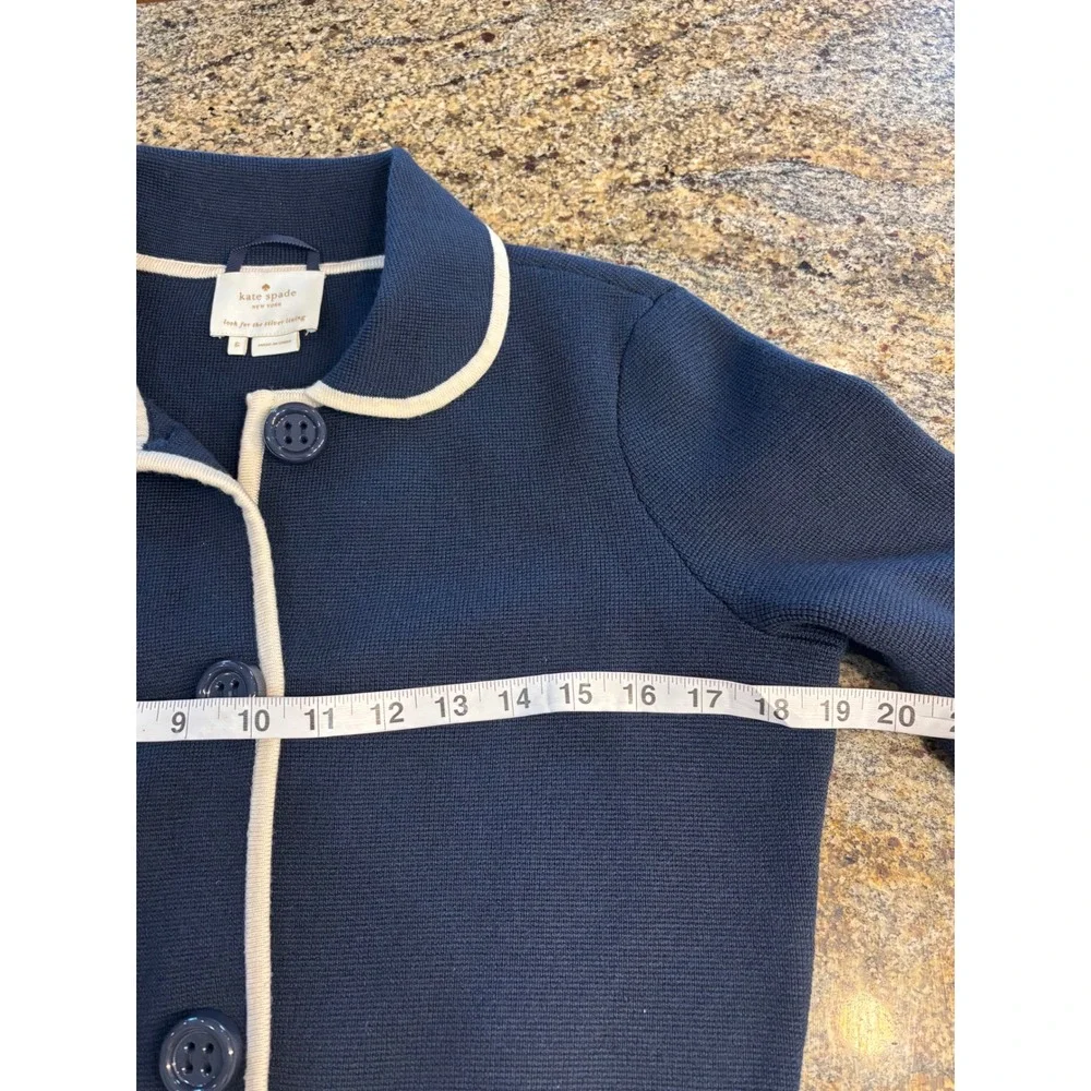 Kate Spade Mayson Sweater Navy Cream‎ Wool Blend Contrast Trim Knit 6 Old Money